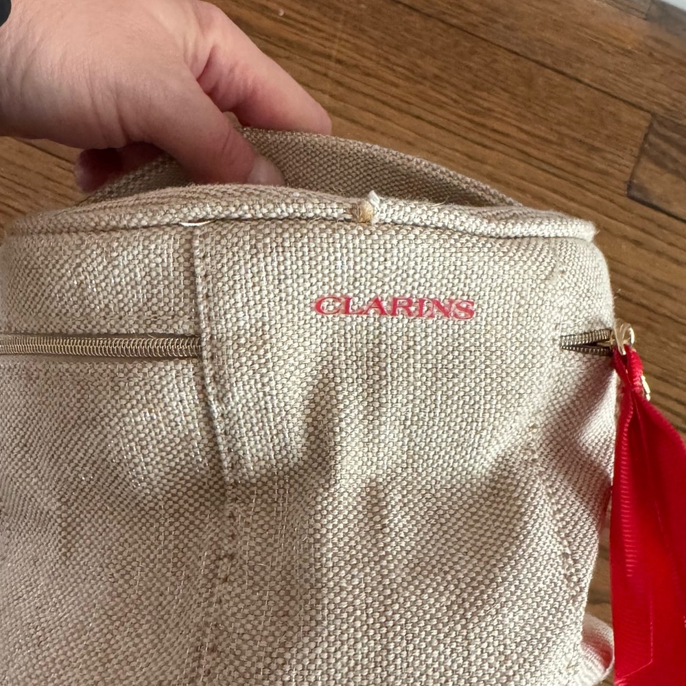 Clarins Textured Cream and Red Makeup Pouch